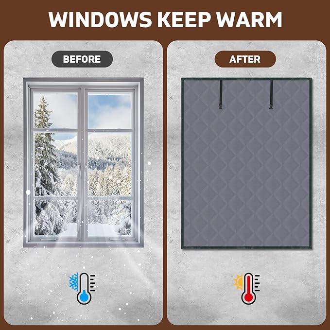 Window Insulation for Winter 3 Layer 63" x 47" Oxford Thermal Insulated Window Curtain Gray Window Insulation Kit Keeps Your Home Warm Insulated Window Cover Window Cover for Winter