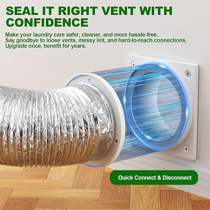 Magnetic Dryer Vent Coupling - Airtight Seal, Quick Connect Strong Magnet Dryer Vent Connector Kit with 4 inch 2.6ft Dryer Vent Hose & Clamps Screws Ideal for Small Bathrooms and Irregular Layouts