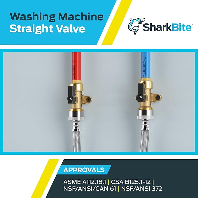 SharkBite 1/2 Inch x 3/4 Inch MHT Washing Machine Straight Valve, Push to Connect Brass Plumbing Fitting, PEX Pipe, Copper, CPVC, PE-RT, HDPE, 25559LF