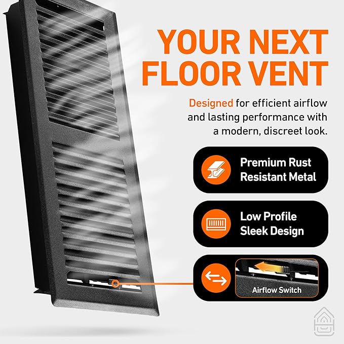 Home Intuition Contemporary Floor Vent Covers 4X14 Inch Floor Register with Mesh Cover Trap Heat and Air Walkable Metal Floor Vent for HVAC Duct, Matte Black