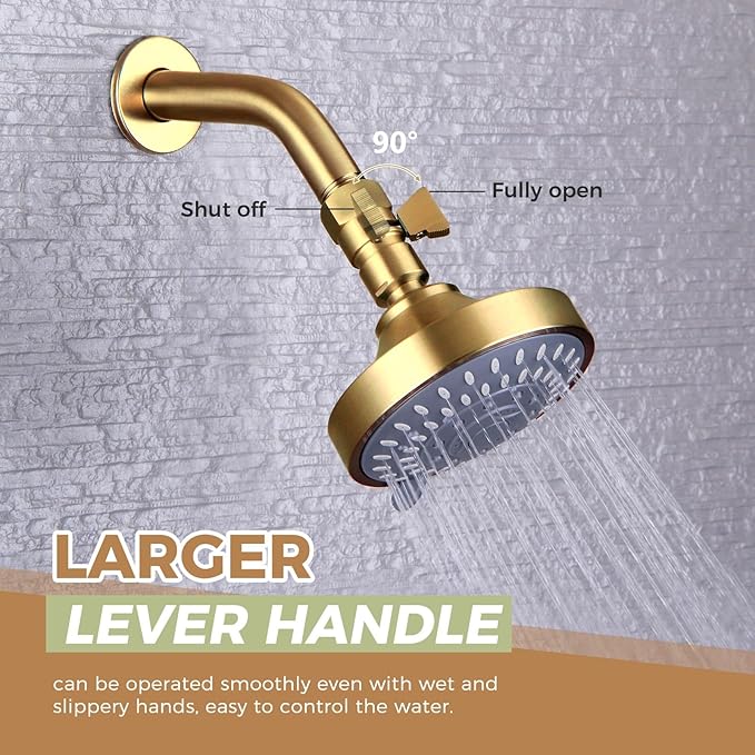 Shower Flow Control Valve, Brass Water Restrictor for Shower Head, Titanium Gold