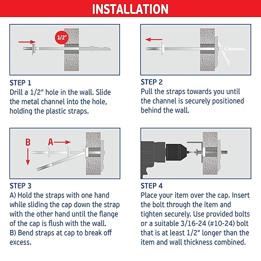 3/16" Heavy Duty Master Toggle-Bolt Strap Anchors (50 Pack) w/ 50 Steel Threaded Studs - 3/16-24 UNC Fastener Size - Great for TV mounting, 240 lb Holding Strength