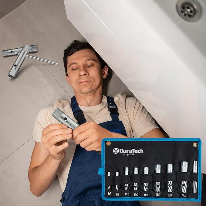 DURATECH 10-Piece Shower Valve Socket Wrench Set with Bar Handles, Metric, 6-22mm, for Removing Tub & Shower Valve, Home Plumbing Repairs