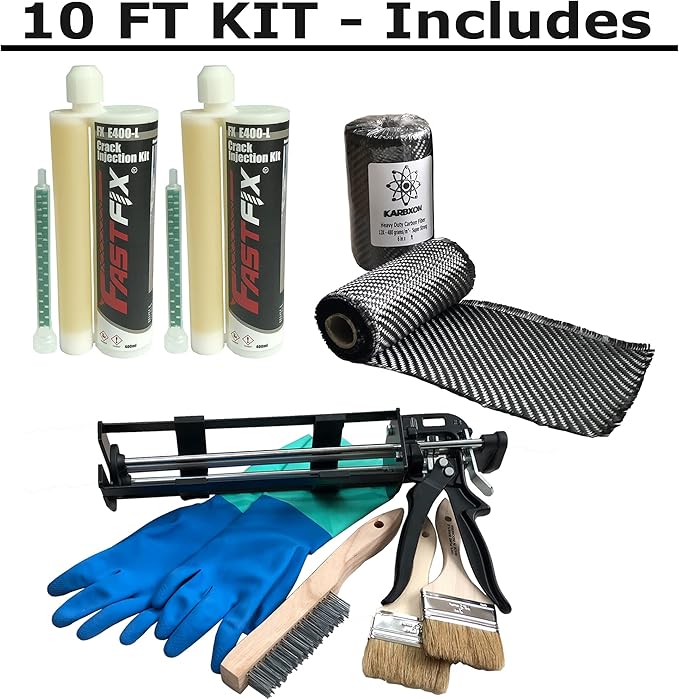Concrete Crack Repair KIT-Carbon Fiber Concrete reinforcing Fiber Fabric-Fastfix-it High Strength epoxy - Complete kit for All Concrete, Basements, Foundation Wall Repairs-All You Need (10)