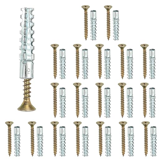 PATIKIL 20 Pcs Drywall Hollow Wall Anchors with Screws 0.16 x 1.38, Steel Dry Wall Anchors Kit for Wooden Concrete Plaster Hinge Hole Repair, Silver (5 x 30mm)