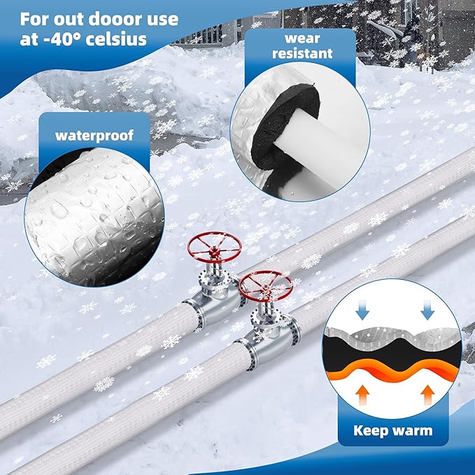 12 Pack Pipe Insulation Foam Tube Self Adhesive Insulation Foam Wrap Aluminum Foil Pipe Covers for Spigot, Winter Outside Pipes, Sprinkler, Water Heater Pipes Freeze Protection (15.74" x0.6"ID)