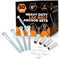 Concrete Anchors Set with 6" Lag Bolt, Lag Shield and Washer - 50 Sets per Pack - 1/2" Bolt Lag Screws 6-Inch for Parking Curb Stop - Galvanized Steel Lag Bolts