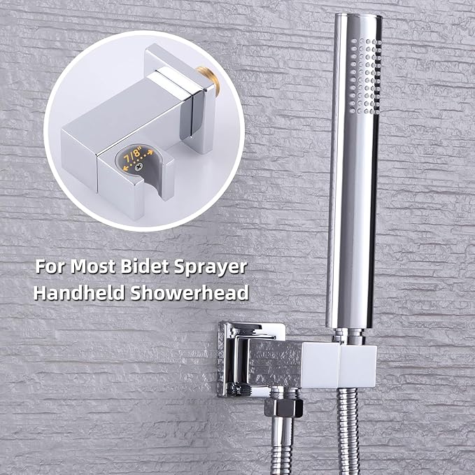 Angle Simple Wall Union with Shower Head Holder, Brass Swivel Shower Wand Bracket, Supply Elbow and Water Outlet, Male 1/2" IPS, Chrome