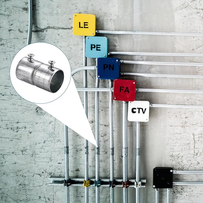 uxcell EMT Coupling, 25mm(1 inch) EMT Set Screw Coupling Conduit Fittings 48mm Length Electrical Conduit Pipe Connector 0.7mm Wall Thick, 10 Pack