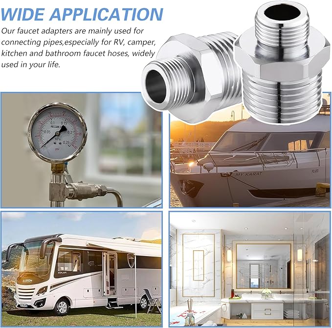 Rv Faucet Adapter,NPT 1/2" to Compression 3/8" Reducer Faucet Supply Line Adapter,Stainless Steel 304 Compression Fitting for RV Kitchen Plumbing 2 Pack