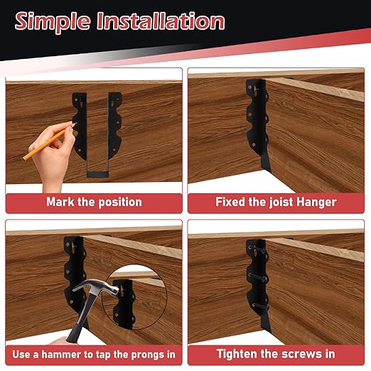 24 Pcs 2"x 8" Joist Hanger,Q235B Steel Black Powder Coated Face Mount Joist Hangers ,Hurricane Ties for Rafters,Tie Brackets for Floor Deck and Ceiling Joists