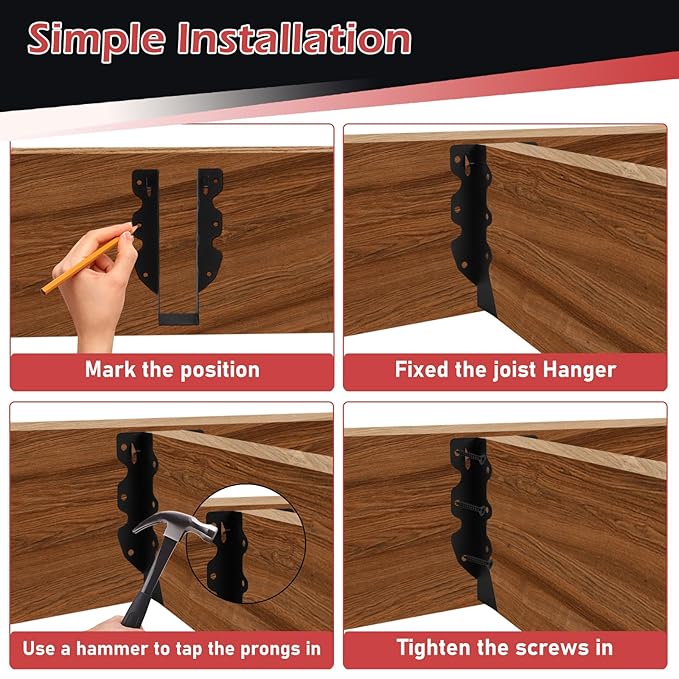 36 Pcs 2"x 8" Joist Hanger,Q235B Steel Black Powder Coated Face Mount Joist Hangers ,Hurricane Ties for Rafters,Tie Brackets for Floor Deck and Ceiling Joists