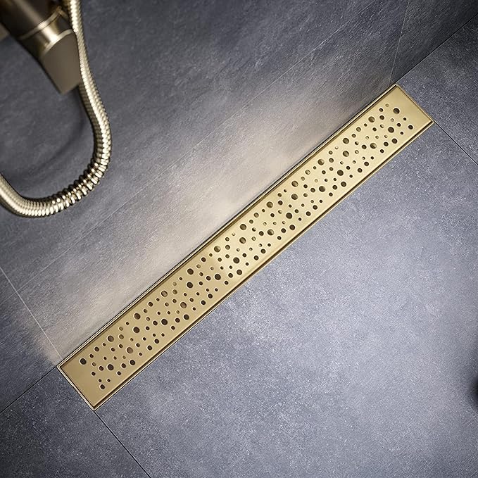 Sharp-tec 48 inch Linear Shower Drain, Golden Linear Drain with cUPC Certification, 304 Stainless Steel Shower Drain Easy to Install and Clean for Bathroom Shower Room, ST-099-48G