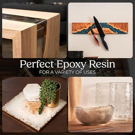 Promise Epoxy Epoxy Resin Kit 1 Gal-Crystal Clear, UV Resistant, Self Leveling, Food Safe for Table Top, Arts & Crafts, Wood Casting, Jewelry Making, Use with Mica Powder, Silicone Molds, Alcohol Ink