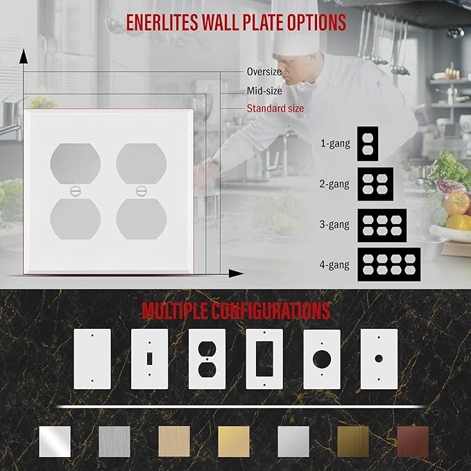 ENERLITES Double Duplex Receptacle Metal Wall Plate, Outlet Cover, Corrosion Resistant, Standard Size 2-Gang 4.50" x 4.57", Powder Coated Stamped Steel, 7722-WM, White Matte