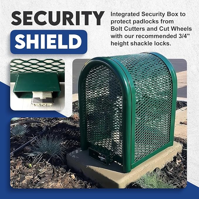 Steel Protection Backflow Preventer Security Cage for Outside - Extra-Small - Green - Guardian Enclosures - Cage Dimensions, Internal 11 1/8″ W x 20″ H x 16″ L, External 13 3/8″ W x 20″ H x 20 3/8″ L