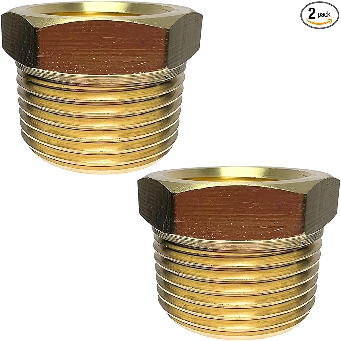 2pcs 3/4" NPT Male x 1/2" NPT Female Brass Reducer Hex Bushing Threaded Fitting Adapter by CX WONDERLAND