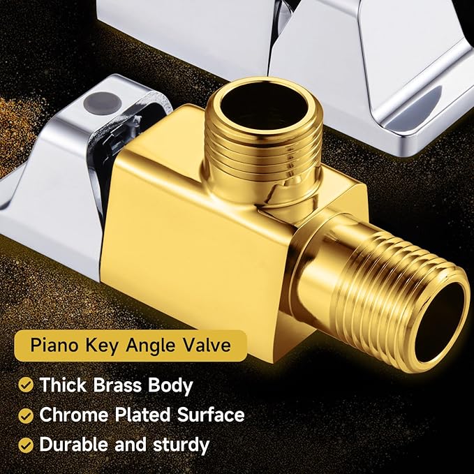 SUBMARINE 2PCS Angle Stop Valve, 1/4 Turn 1/2 x 3/8 Inch Angle Water Shut Off Valve, Toilet Faucet Valve, Brass Body and Ceramic Core for Hot and Cold Water