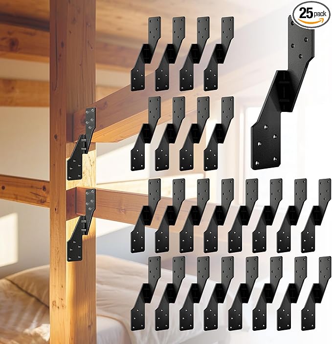 25 Pack Hurricane Ties for Rafters, Hurricane Straps Brackets with Strong Black Powder-Coated, Trusses/Rafters Ties,Rafter Hanger Hurricane Clips, H2.5A 18-Gauge Extruded Steel Black
