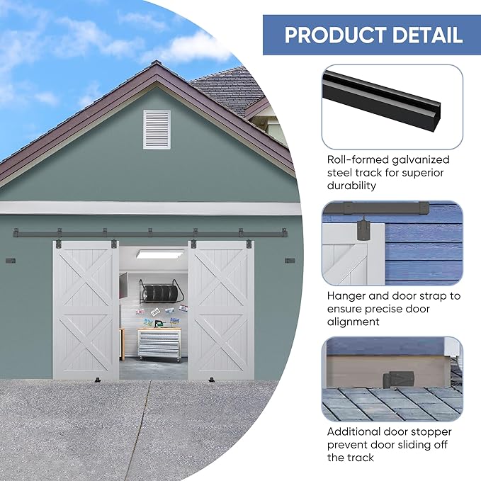 Exterior Barn Door Hardware Kit, BARNSMITH 12FT Sliding Barn Door Hardware Heavy Duty Doors Track Kit for Double Doors Use, Wall Mount, Black (Hardware Only)