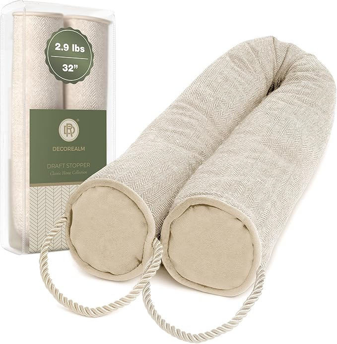 Heavy Duty Draft Stoppers and Blocker, Sound Proof Draft Guard for Doors and Windows, Decorative Cylinder Provides Insulation and Weather Stripping for Doors (Beige, 32 Inches)