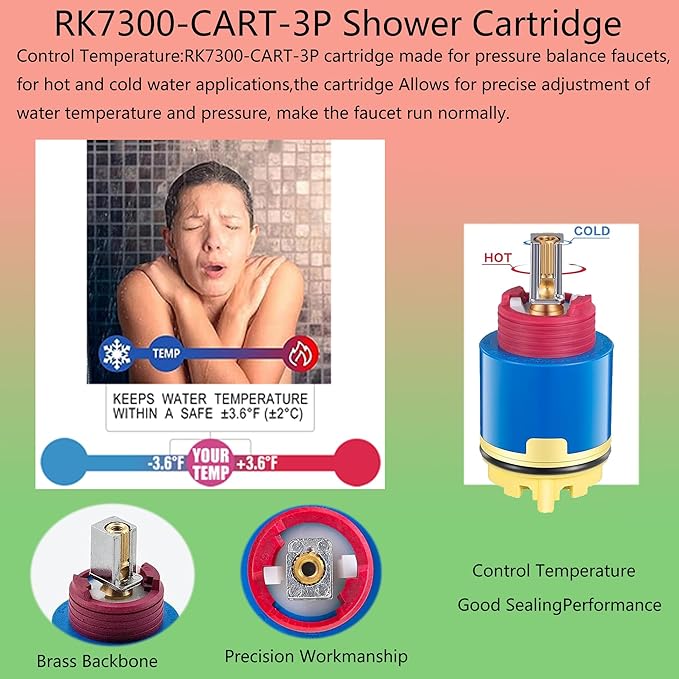 HAIN-YO Pressure Balancing Cartridge Replacement for RK7300-CART-3P, Faucet Cartridge Replacement Compatible with Z-7300 Zurn Temp-Gard III Faucets and Shower Valves,Sturdy Core Copper (JH02BJ)
