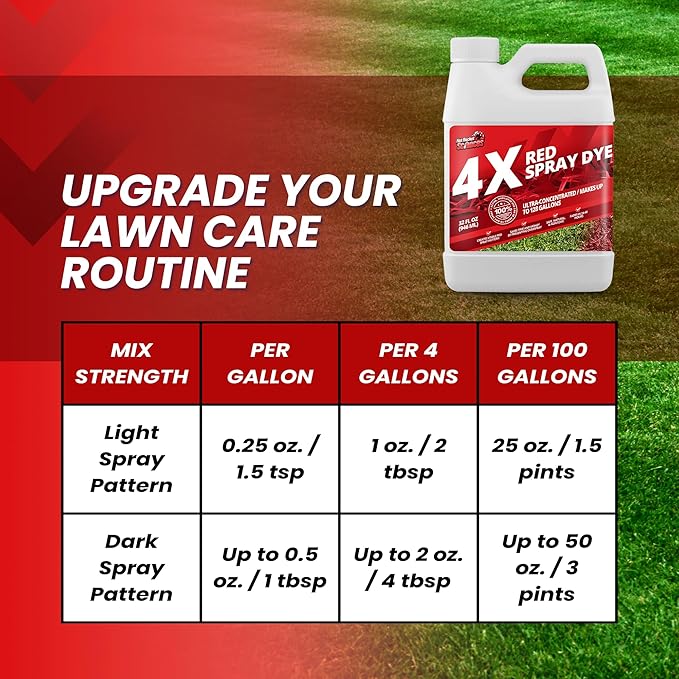 32oz 4X Red Spray Dye - Makes 128 Gallons of Concentrated Spray Pattern Indicator Dye, Ideal Fertilizer Marking, Lawn Turf Mark and Marker, Mark Where You've Sprayed with Red Color Indicator