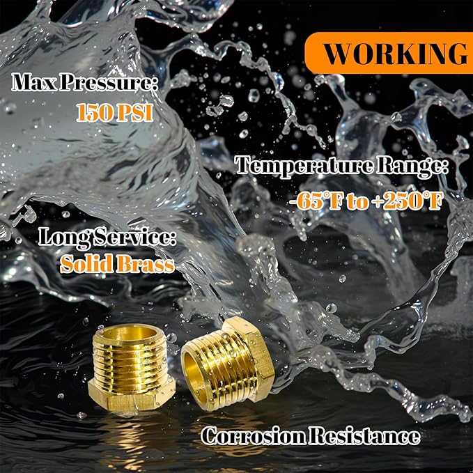 2 Pcs Brass Bushing 1/2" Male to 3/8" Female, 1/2" to 3/8" NPT Adapter Hex Brass Reducing Pipe Adapter Fitting Pipe Hose Tube Adapter Convert