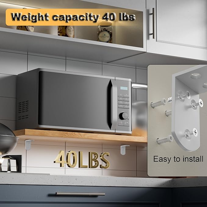 Alise 4Pcs Stainless Steel L Brackets for Shelves White, Small Floating Shelf Brackets, 90 Degree Right Angle Bracket, Heavy Duty Metal L Bracket Corner Brackets for Wood Furniture (2.56X2.56 in)
