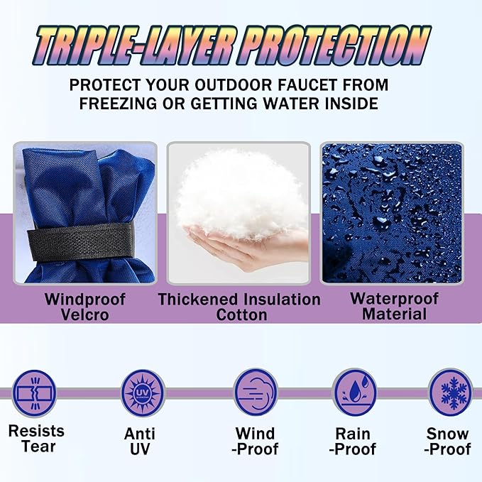 Outdoor Faucet Covers for Winter, 13" W x 25" H Outside Yard Hydrant Protector Socks Winter, Insulated Hose Bib Protector Cover, Spigot Pipe Cover Freeze Protection - Blue