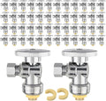 (Pack of 50) EFIELD Push Fit 1/4 Turn Angle Stop Valve Water Shut Off 1/2 Push x 3/8 Inch Compression Chrome with a Disconnect Clip,(PF-VALVE028-50PCS)