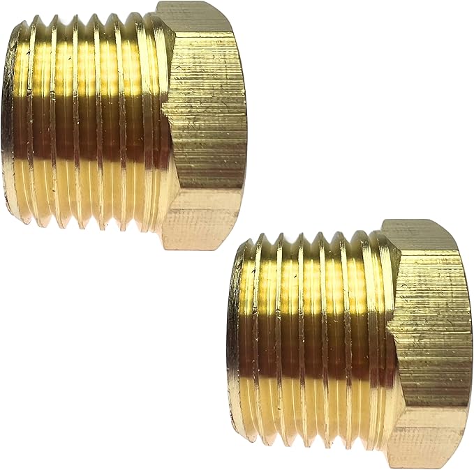 2pcs 1/2" NPT Male x 3/8" NPT Female Brass Reducer Hex Bushing Threaded Fitting Adapter by CX WONDERLAND
