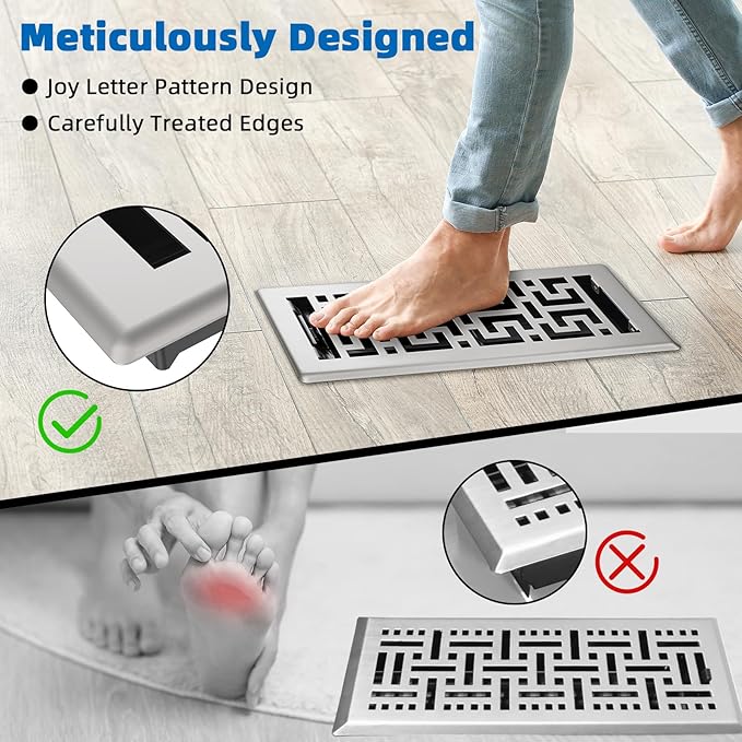 Floor Register 4x10 Inches - 3 Pack Heavy Duty Walkable Steel Floor Vents Easy Adjust Air Supply Lever Decorative Floor Vent Covers for Home Floor/Room/Sidewalk