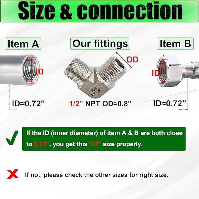 1/2" NPT Male x 1/2" NPT Male 90 Degree Street Elbow Pipe Fitting, 304 Stainless Steel Forged Barstock Street Elbow Adapter, Heavy Duty 5800PSI Pipe Fitting Connector (male x male,1/2")