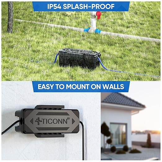 TICONN Outdoor Electrical Box, IP54 Splash-Proof Outdoor Extension Cord Cover, Protects Power Strip, Plug, Socket, Timer, Holiday Lights (Black, Small)