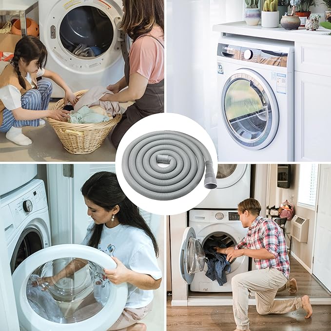 16 FT Washing Machine Drain Hose Universal Dishwasher Drain Hose Extension Kit for Washer, Flexible Discharge Hose with 1 U-Bend Hose Holder and 2 Hoses Clamps