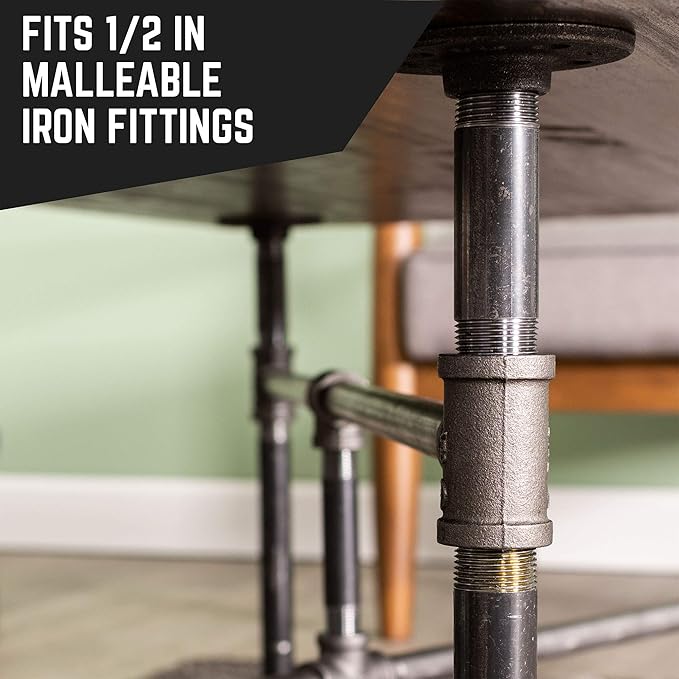 PIPE DÉCOR 1/2” x 11” Malleable Cast Iron Pipe Nipple, Pre-Cut Connectors, Industrial Steel Grey Fits Standard Half Inch Black Threaded Pipes Nipples and Fittings, Build Vintage DIY Furniture, 6 Pack
