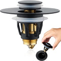 Universal 1.25" Bathroom Sink Stopper - Wash Basin Bounce Drain Filter, Pop Up Drain Stopper, Bullet Core Push Type Sink Stopper, Sink Drain Plug with Anti-Clogging Strainer, Matte Black1