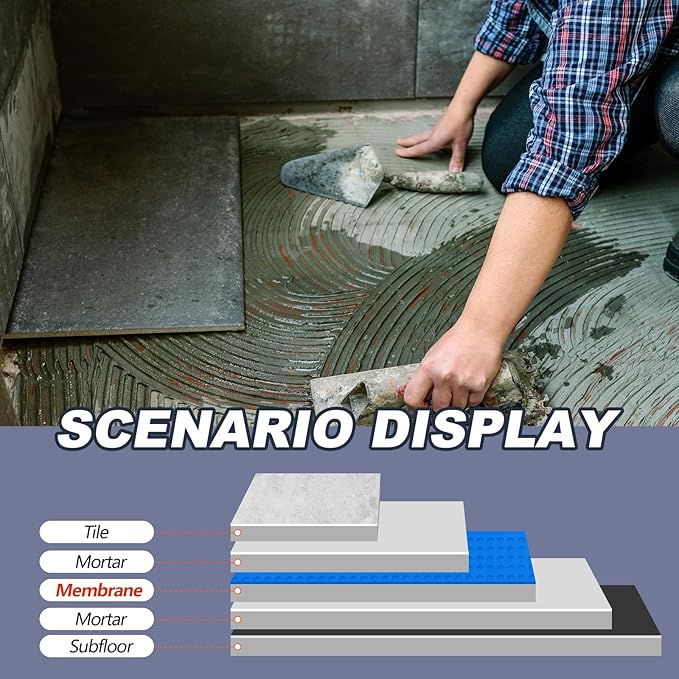54 Sqft Uncoupling Membrane for Tile 1/8''(3mm) Thick Waterproofing Membrane Crack Prevention Anti Fracture Flooring Underlayment for Bathroom Shower Kitchen Basement(Blue)