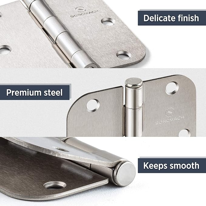 Door Hinges 18 Pack Satin Nickel Hinges 3.5 Inch Interior Hinges 5/8" Radius