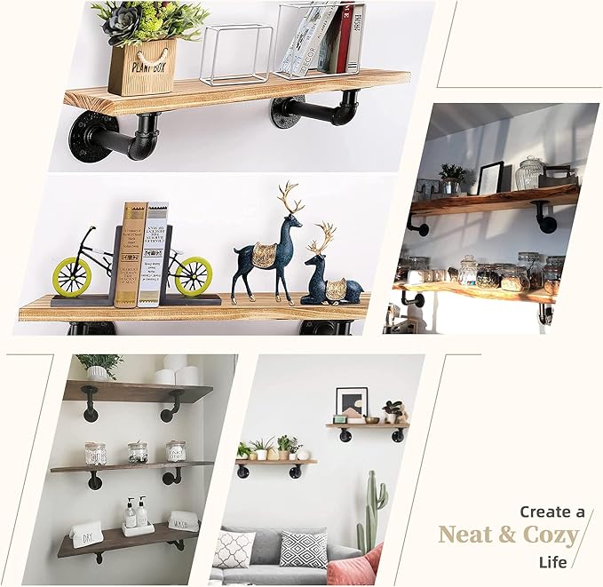 ICOOL 10 Pack 7" Industrial Pipe Shelf Bracket, Heavy-Duty Unibody Shelf Bracket for 8 10 12 14 inches Board, Rustic L Floating Shelf Supports for Home