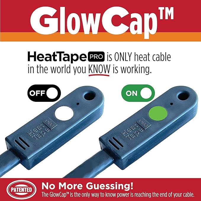 RADIANT SOLUTIONS HeatTapePro - Intelligent Commercial Grade Self-Regulating Heat Cable with GlowCap™ - 10 YR warranty - Ice Dam & Pipe Freeze Protection - 24 ft cable + 10 Ft Cord, 120V, 6 watts/Ft
