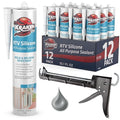 Kraken Bond Gray Silicone Sealant Waterproof% 100-10 fl oz Cartridge - RTV Silicone Caulk Kitchen and Bathroom, All Purpose, Window Caulking Sealant Outdoor, Exterior Use Silicon, Gun Incl - 12 Pack