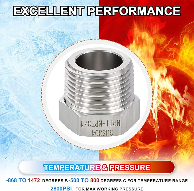 2 Pack 304 Stainless Steel Male to FeMale Adapter, 1" Male NPT x 3/4" FeMale NPT Hex Bushing Reducer for Industrial, Automotive, Fluid Transfer, Home Gardening, Water Treatment