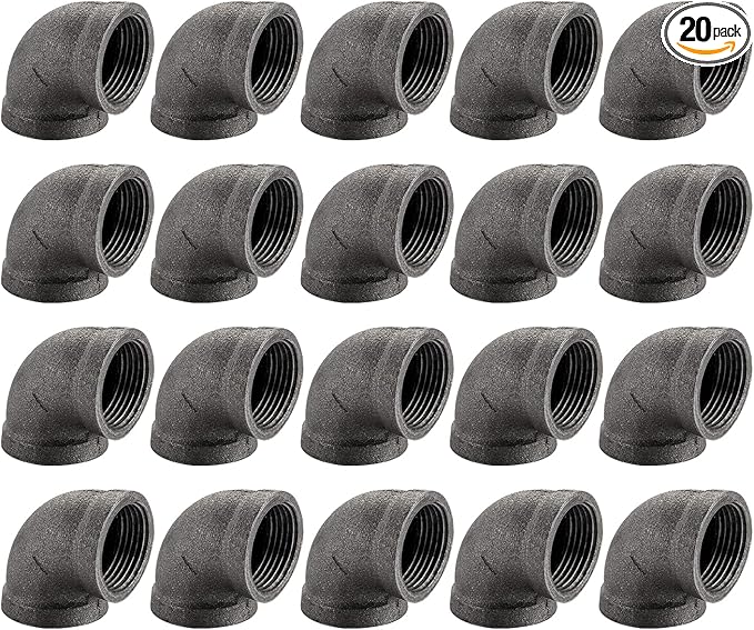 1" Pipe Fitting Elbow - Home Expert 20 Pack Industrial Pipe Fittings Iron Pipe Elbow for Steampunk Vintage Shelf Bracket DIY Plumbing