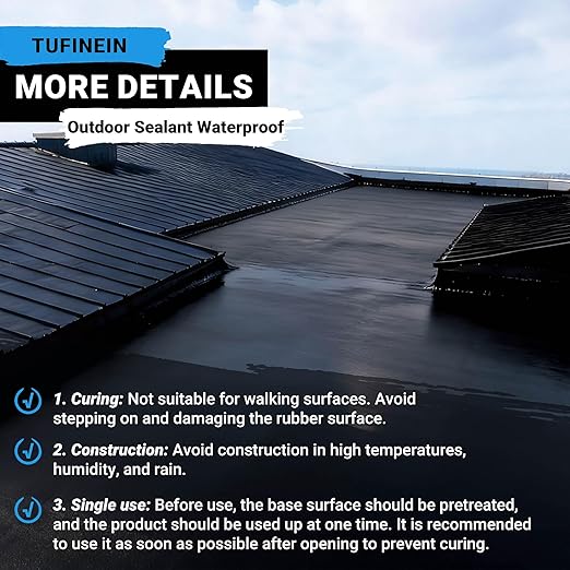 Rubber Liquid Waterproof Sealant, TUFINEIN 53oz/1.5kg Black Quick Drying Multi Surface Foundation Leak Repair - Roof Gutters Basement Sealer Waterproof - Indoor & Outdoor Flexible Rubber Paint