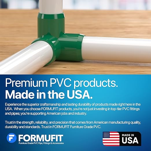 FORMUFIT 1-1/4" 3-Way Elbow Furniture Grade PVC Fitting in Green, Made in USA, UV-Resistant, Impact-Proof, 1.660" Actual Socket Diameter (Pack of 4)