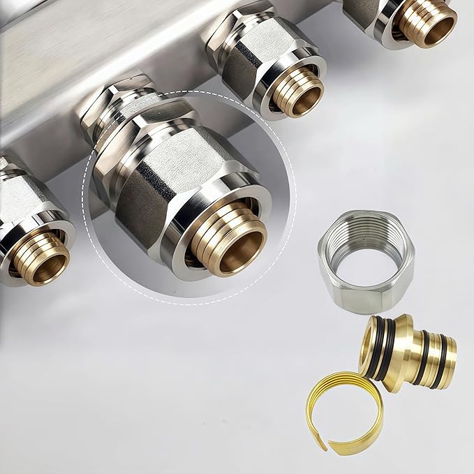 10-Loop Stainless Steel Radiant Heat Manifold, 1/2" PEX Tubing Manifold with 1/2" Adapters, 1" NPT Main Valves, Up to 1.4 GPM Flow Meter for Radiant Floor Heating