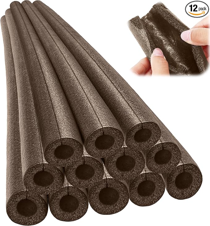 Amylove 12 Pcs 3.3 Feet Foam Pipe Insulation Foam Tube Insulating Water Pipe Pool Swim Noodles Pre Slit Heat Preservation Pipes Covers for Tubing Outdoor Winter Freeze Protection(Brown,1/2 Inch)