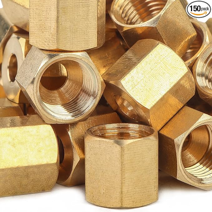 LTWFITTING 3/16-Inch Brass Compression Nut,Brass Compression Fitting(Pack of 150)